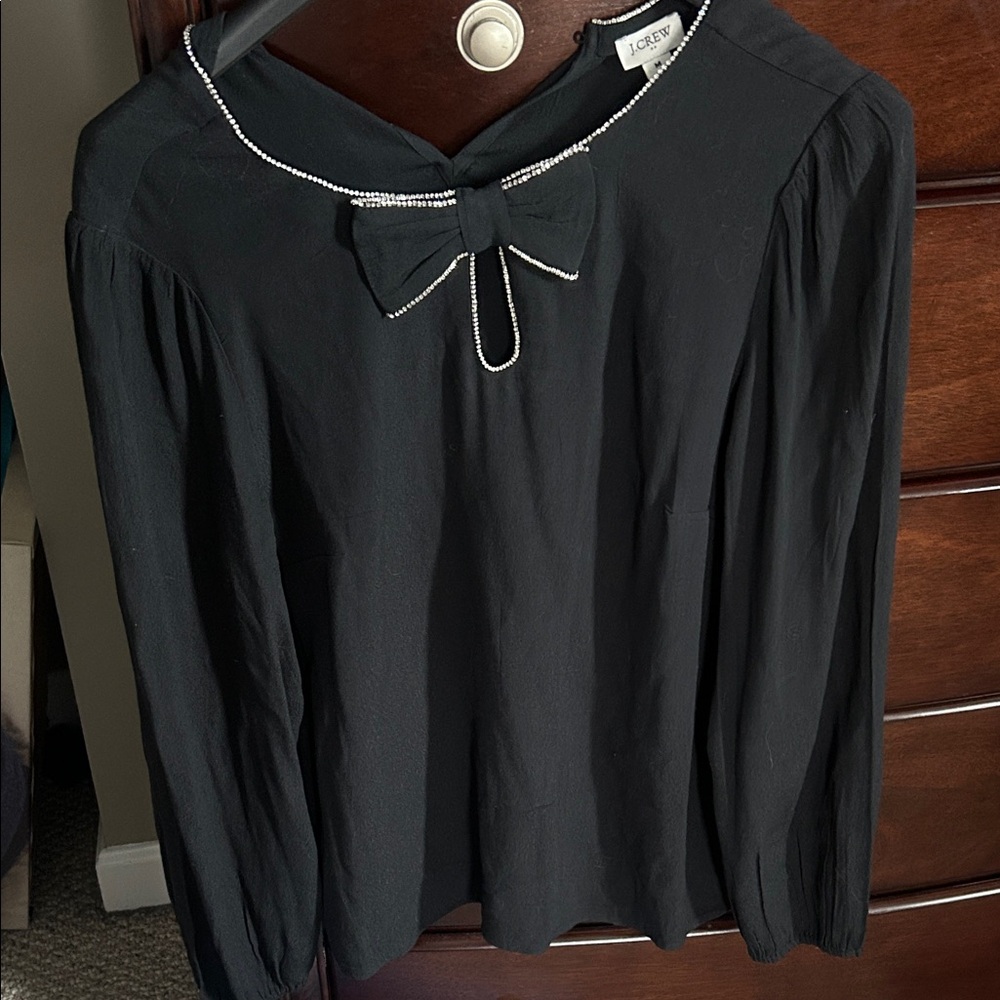 J. Crew factory Black Blouse with Bow Detail